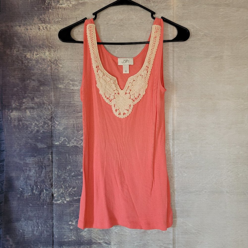 Ann Taylor Loft Tank Top Embroidered neck line peach